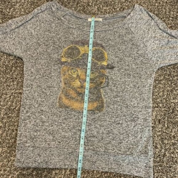 Pink Berry Heather Gray Medium Cat Pilot Steam Punk Long Sleeve Knit Shirt - Picture 5 of 6